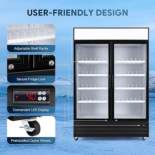 Vista 26 de Wilprep Refrigerador comercial, 22.4 pies cúbicos Refrigerador vertical con pantalla de bebidas con iluminación LED, enfriador comercial de puerta