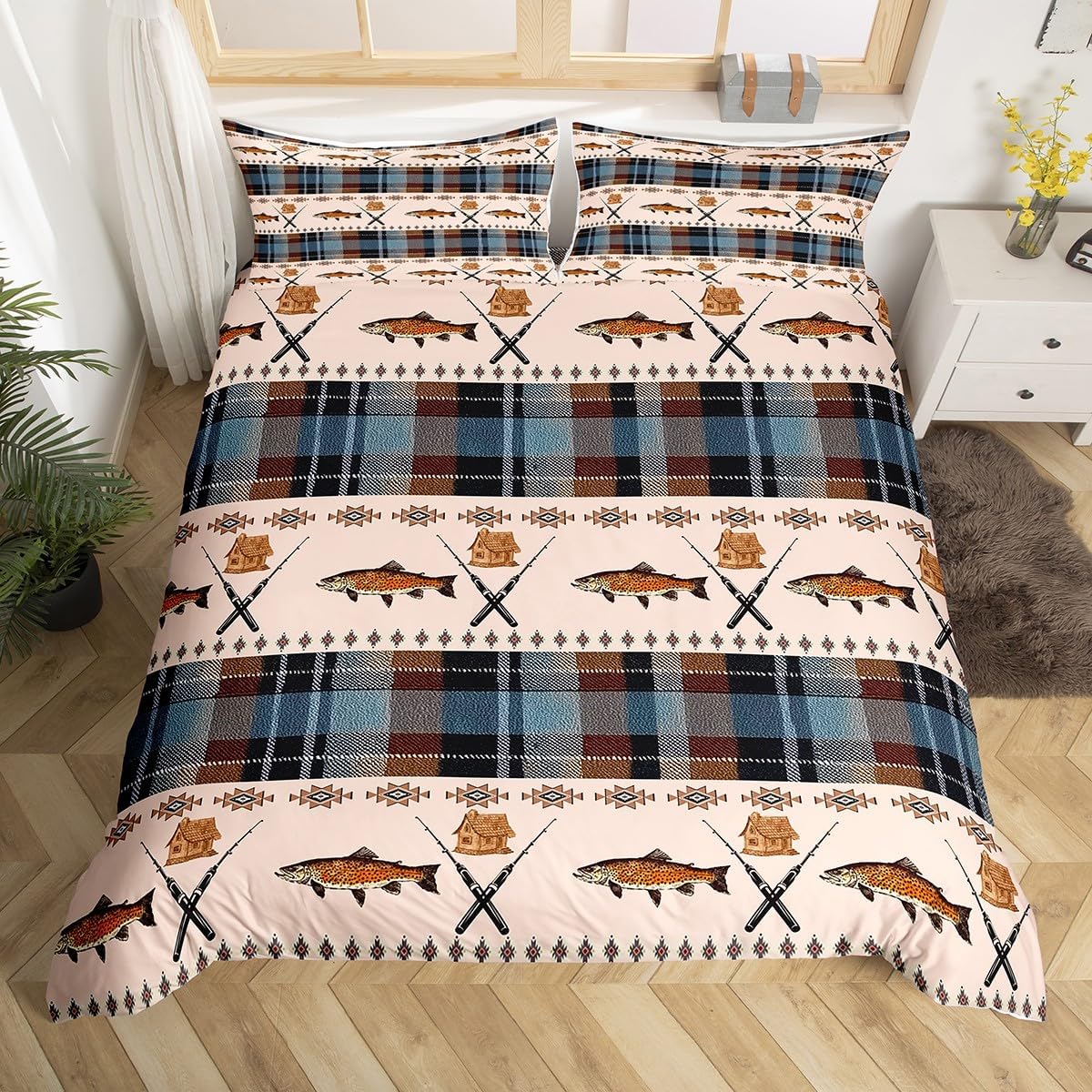 Erosebridal Sea Otters Duvet Cover Twin Size Koi Fish Bedding Set for Kids Boys Girls Lap Otter Kawaii Cute Cartoon Starry Leaves Comforter Cover Beige Pink Warm Soft Bedclothes