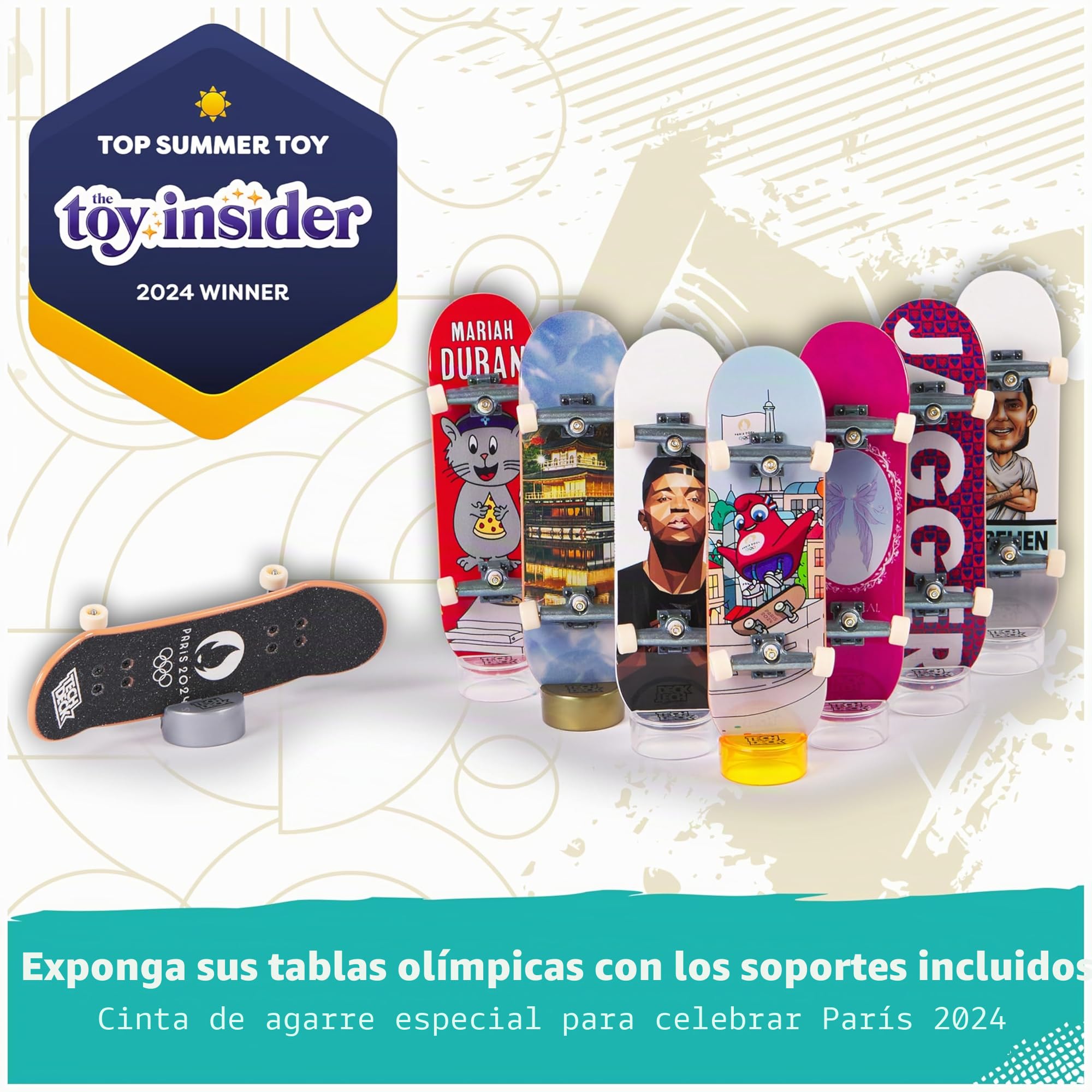 Tech Deck Competition Legends - Juego de 8 monopatines de Skate olímpicos auténticos de París 2024, 8 Soportes de Tabla Individuales, 8 Tarjetas de Atleta a Partir de 6 años