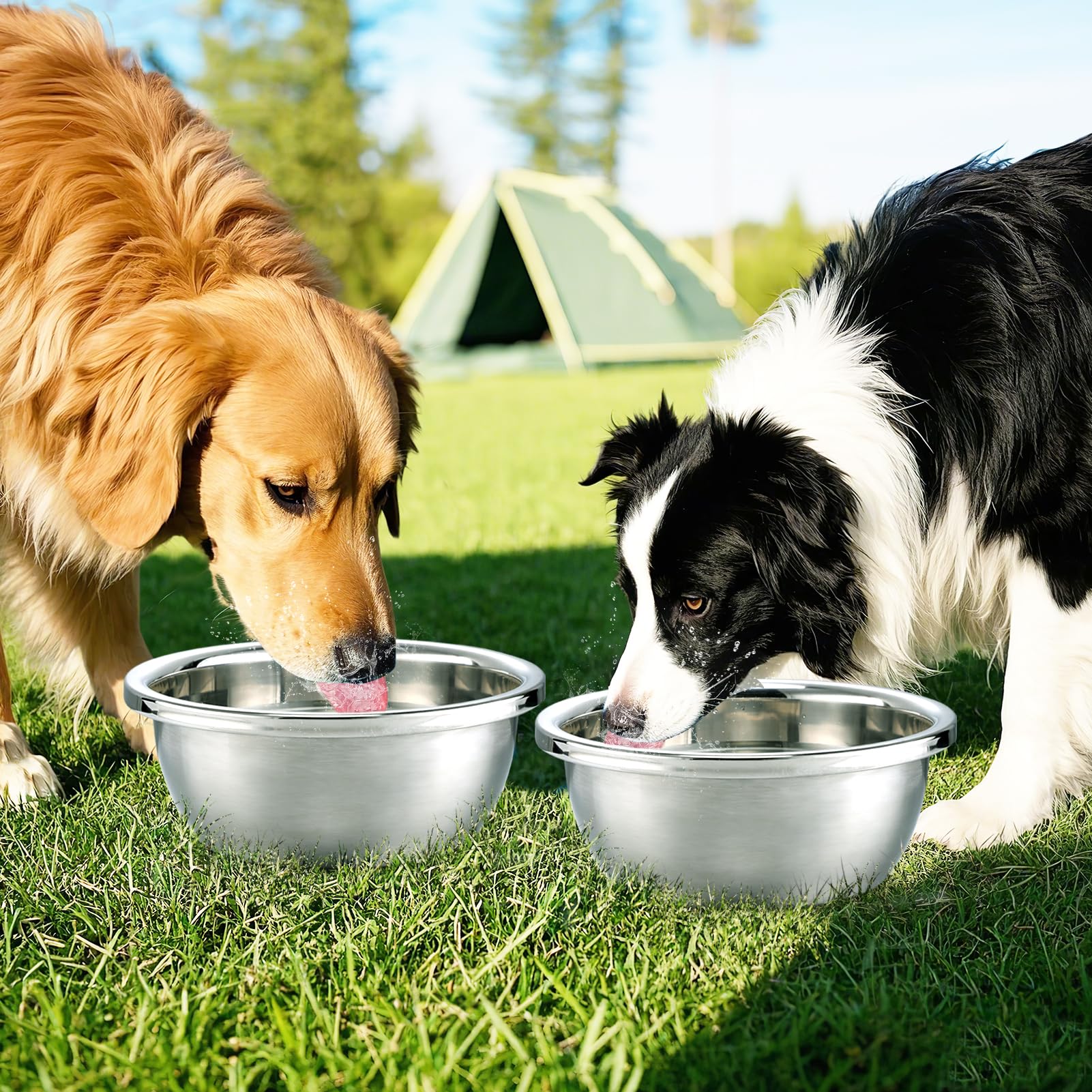 2 x große Hundenäpfe in Lebensmittelqualität, Edelstahl, leicht zu reinigender Futternapf für mittelgroße und große Hunde, drinnen und draußen, 2 Stück