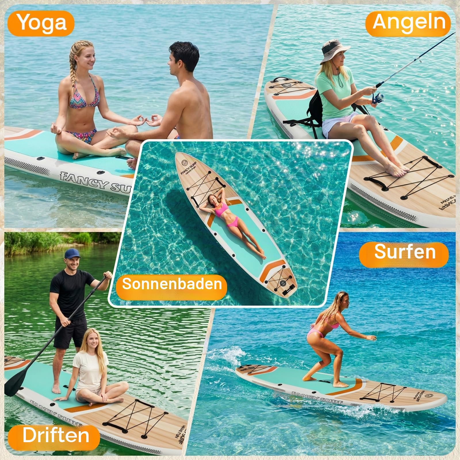 366cm x 90cm Aufblasbares Stand Up Paddling Board mit Kajaksitz, 250kg Sup Paddle Board for Adults with Pump, Fins, Backpack, Accessories & Waterproof Phone Pouch for Fishing, Yoga, Touring