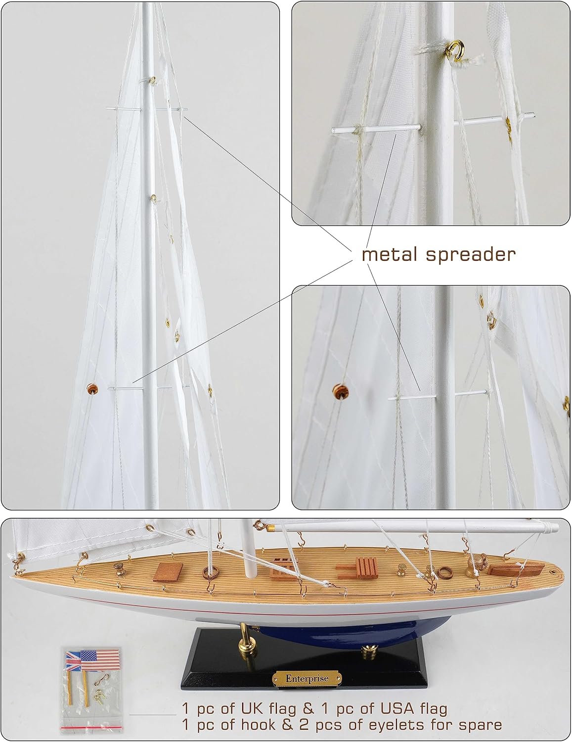 SAILINGSTORY Wooden Sailboat Model Ship Sailing Boat Yacht Decor Enterprise 1/100 Scale 1930 America's Cup Replica