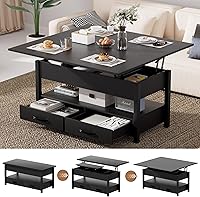 Vista 14 de Mesa de Centro con Tapa Elevable de 42'', Mesa de Centro Multifuncional 4 en 1 con Almacenamiento y Compartimentos Ocultos, Mesa de Centro
