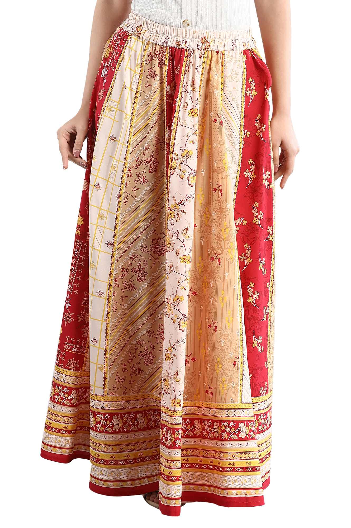Women Polyester Printed Strechable Knee-Long Skirt | Ankle Length Skirt-image-37