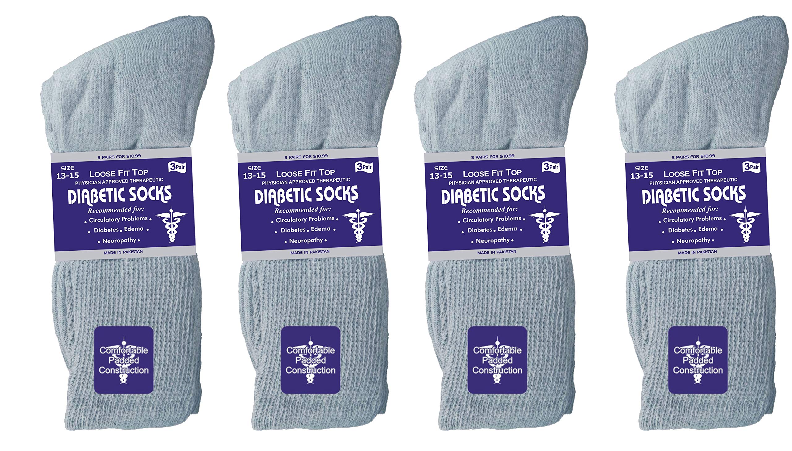 Diabetic Socks, Non-Binding Extra Wide Doctor Approved Cotton Socks for Men’s Women’s Big & Tall Size 13-15 Pack 12 Pairs