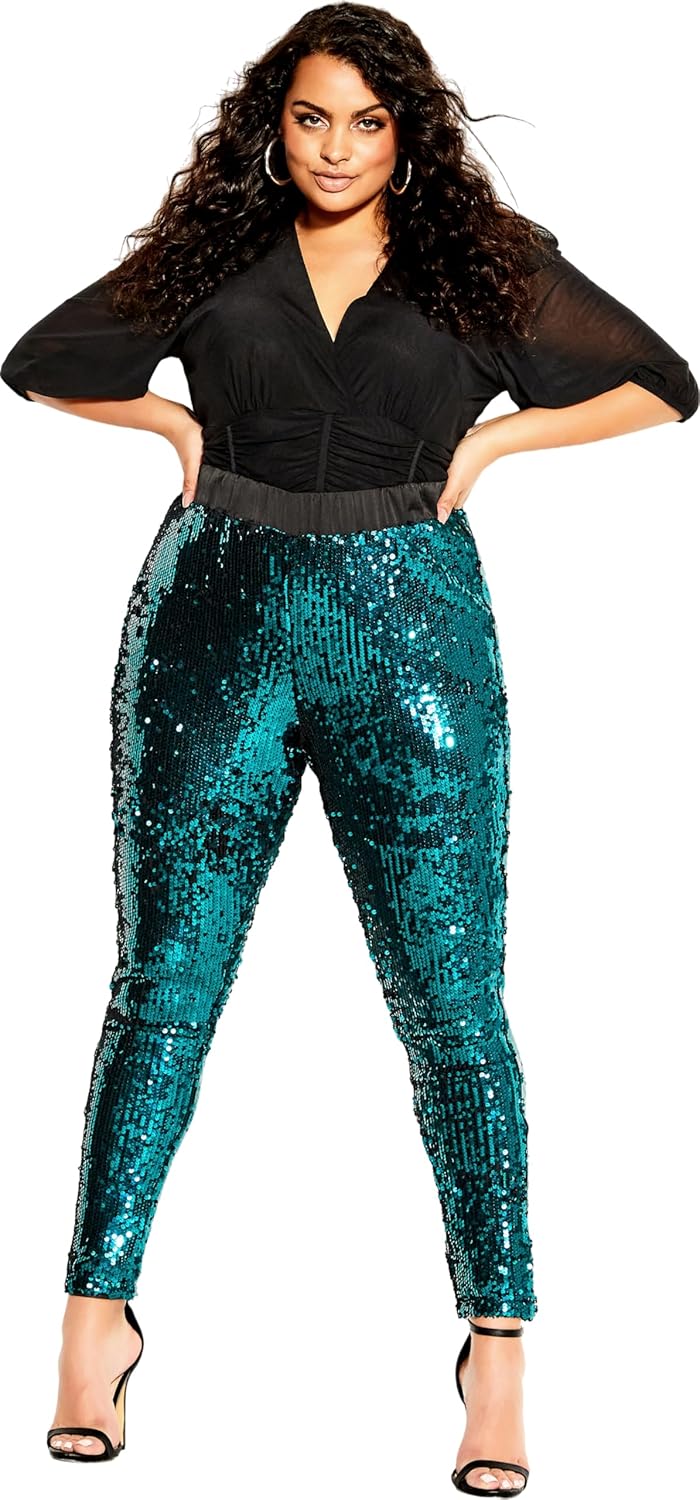 City Chic Womens Plus Size Pant Sequin Party