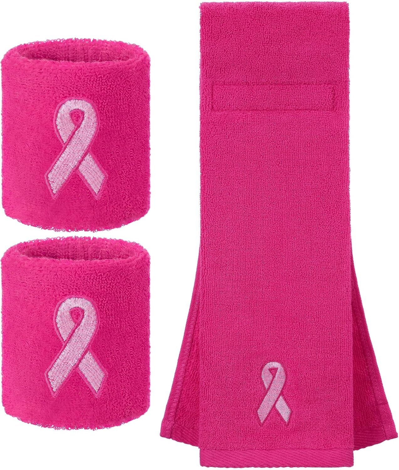 Irenare Breast Cancer Football Accessories Breast Cancer Awareness Football Pink Ribbon Sports Bundle with Cotton Towel and Microfiber Wristbands for Men Women Gym Yoga Athletes Manage Sweat (Pink)