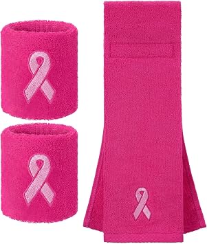 Irenare Breast Cancer Football Accessories Breast Cancer Awareness Football Pink Ribbon Sports Bundle with Cotton Towel and Microfiber Wristbands for Men Women Gym Yoga Athletes Manage Sweat Pink