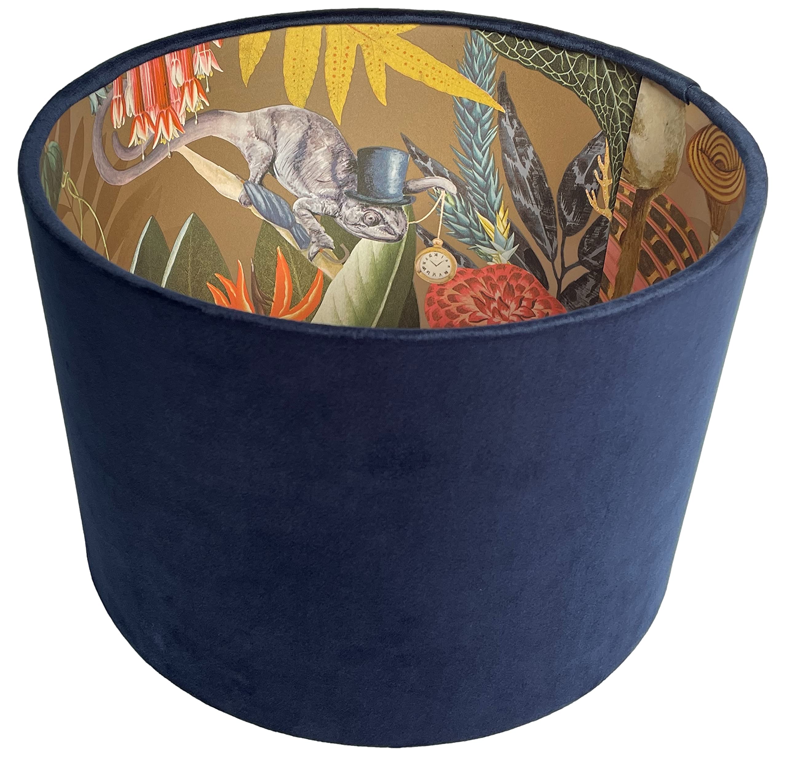 Lampshade Kings Navy Blue Velvet Tropical Jungle Animals Lampshade Ceiling Light Shade Gold Parrot Bird Chameleon Leaf