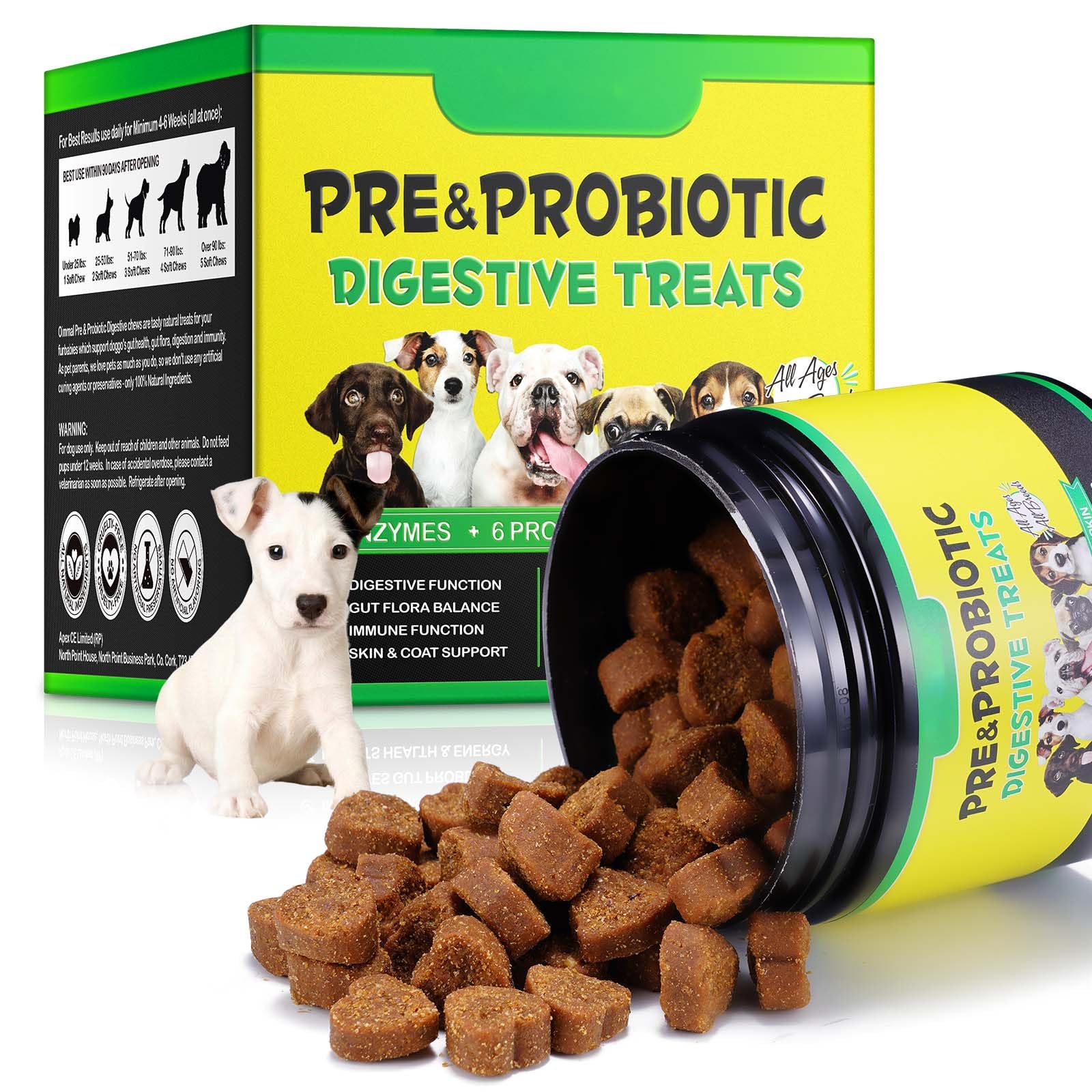 Probiotika für Hunde 120 Kautabletten – Verdauungsenzyme & Präbiotika, tägliche Unterstützung der Verdauung & des Wohlbefindens, ballaststoffreiche Weichkautabletten für alle Rassen und Altersgruppen