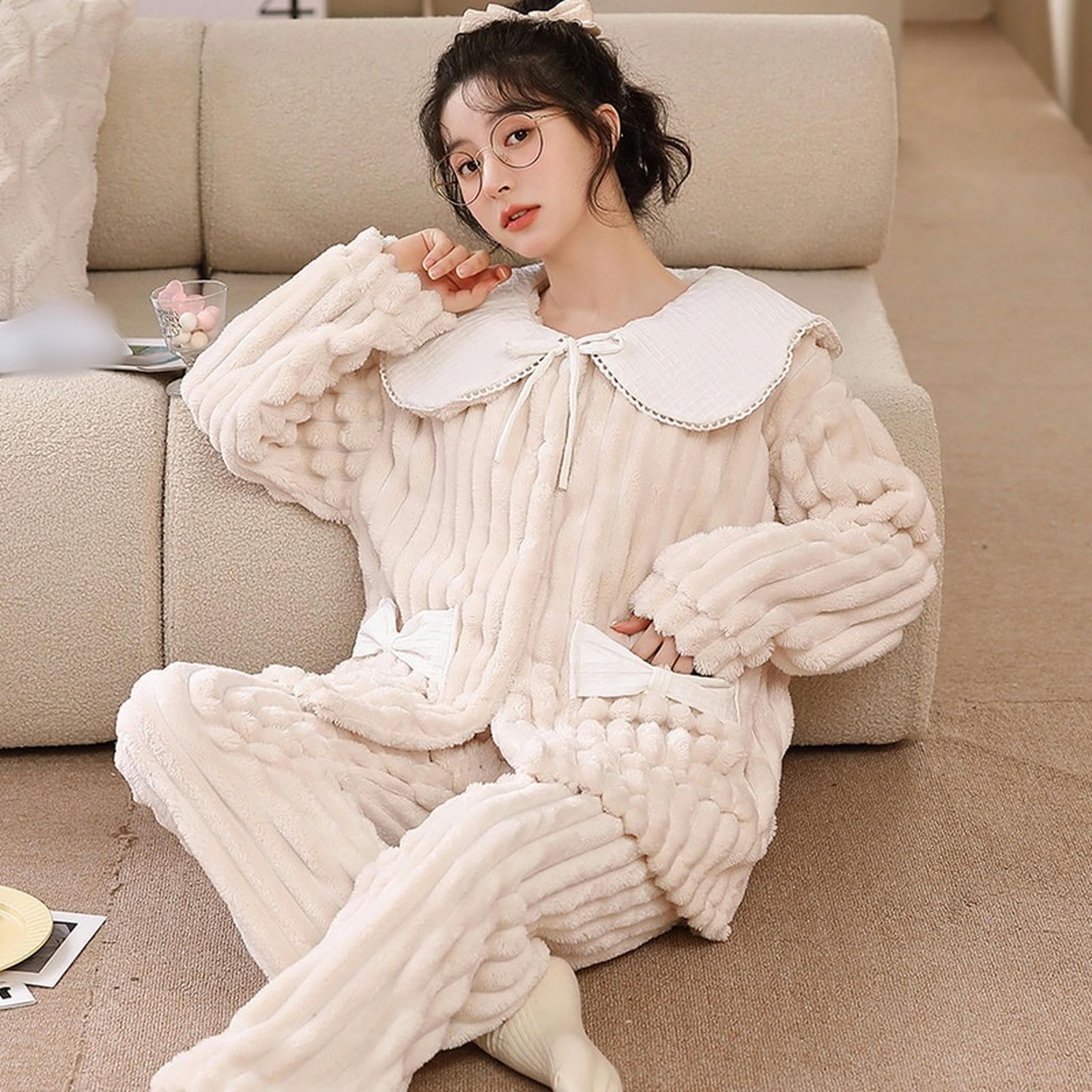 Pigiama Autumn da Donna E Pigiami Invernali Inincassato in Pigiama Dolce può Essere Indossato Fuori da Abiti da Casa Set-in Pelle Rosa-XL (consigliato 120-135 Catties)