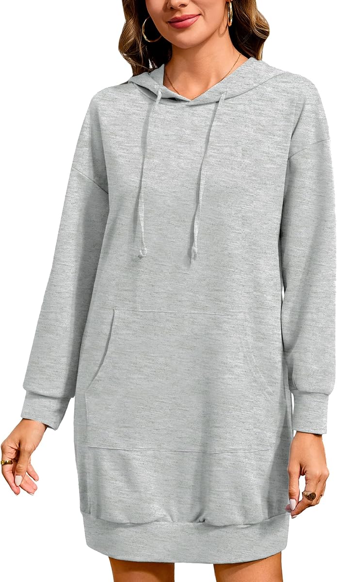 Quenteen Vestido con capucha para mujer, vestido casual de manga larga, vestido tipo túnica, sudaderas de gran tamaño con bolsillo