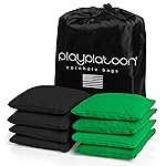 Play Platoon Weather Resistant Cornhole Bags - Set of 8 Regulation Size - Green & Black - Durable Duck Cloth for Tossing Game, Includes Tote Bag