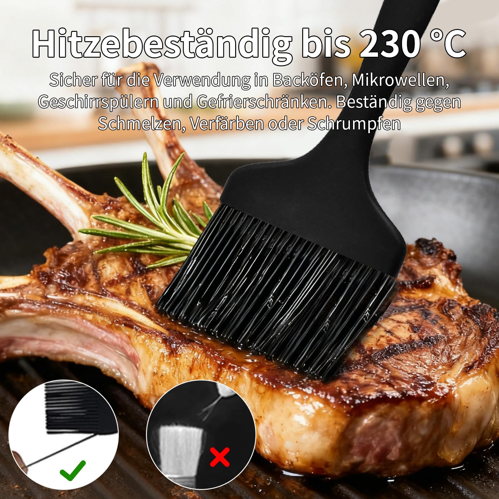 Lot de 3 pinceaux à pâtisserie en silicone extra large de 21 cm - Pinceaux de cuisine en silicone - Grands et petits pinceaux de cuisine pour barbecue, barbecue, pâtisserie, cuisine