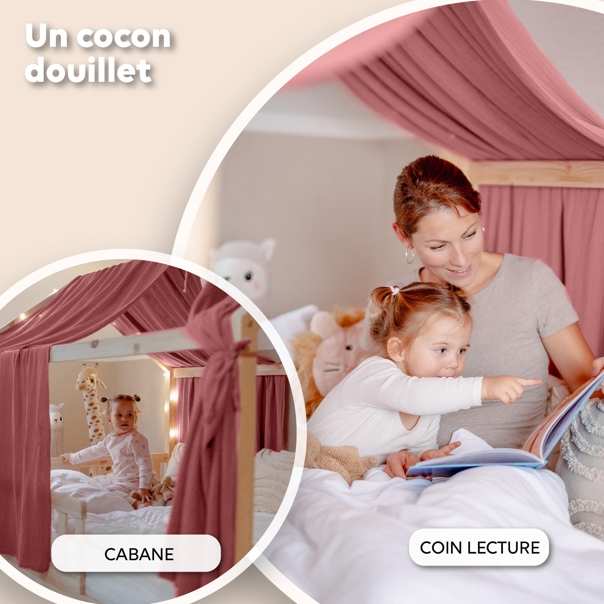 lilimaus Ciel de Lit Cabane Enfant Mousseline [100% Coton] Déco Chambre