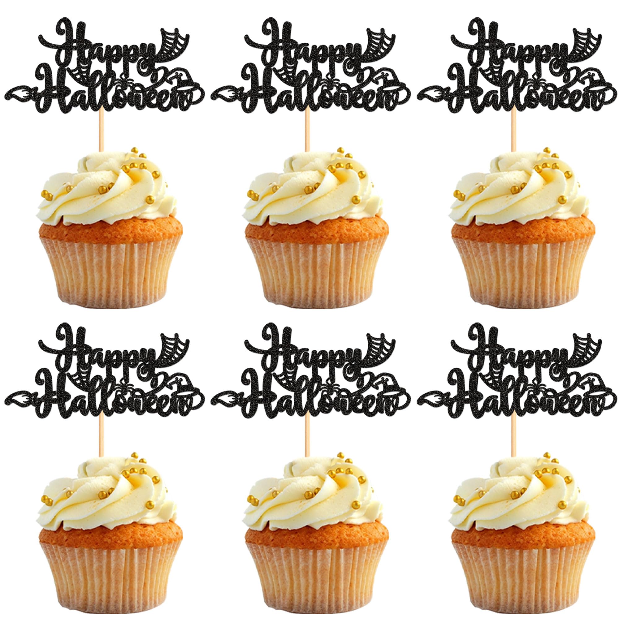 Blumomon 24Pcs Happy Halloween Cupcake Toppers Spider Cupcake Decoration Picks Halloween Theme Birthday Anniversary Babyshower Party Supplies