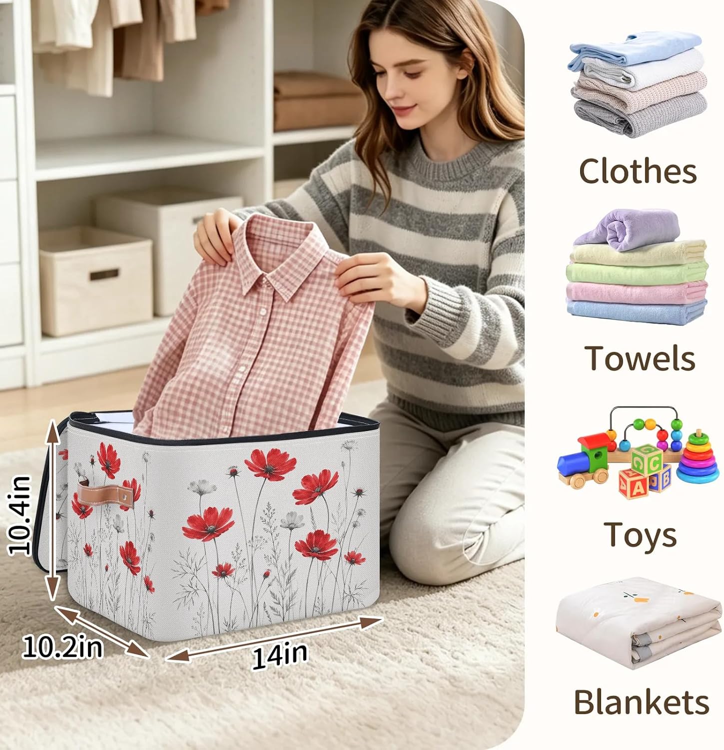 Boho Flower Closet Storage Boxes with Zipper Lid image 3