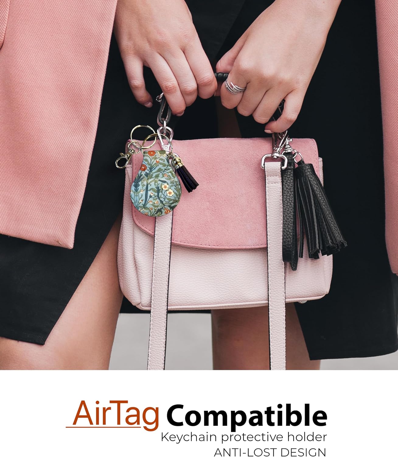 Jolitee Neoprene AirTag Compatible Case Keychain – Durable & Stylish Holder with Secure Ring and Clip, Compatible with Apple AirTag (William Morris Inspired Colorful Floral)