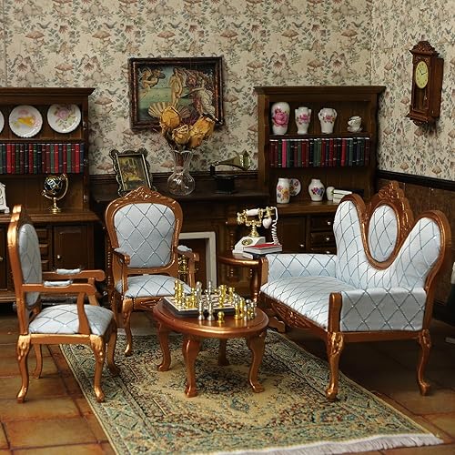 Miniatura 11 de iLAND Juego de muebles de casa de muñecas victoriana, muebles y accesorios para casa de muñecas, sofá de casa de muñecas en miniatura con accesorios