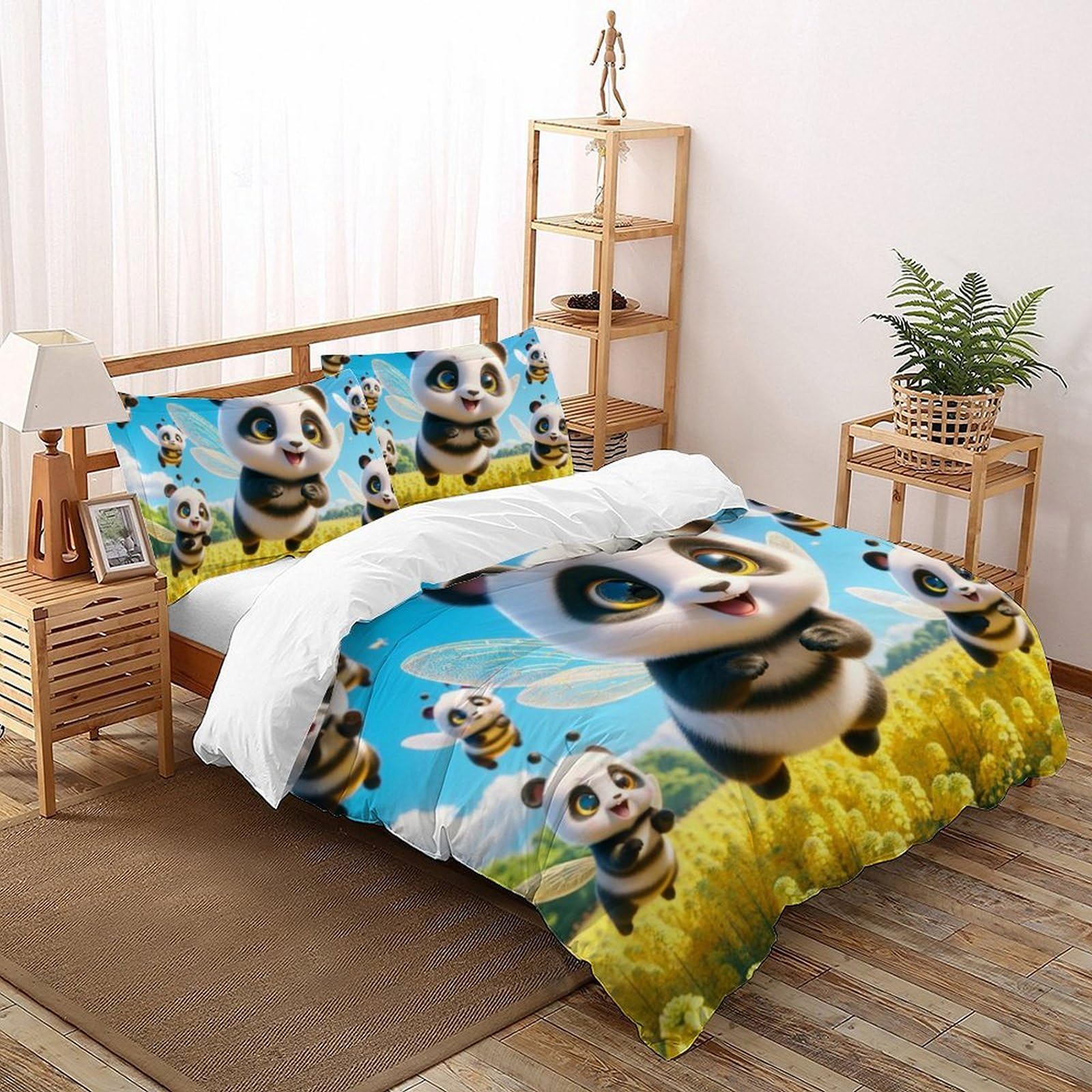 Housse de couette enfant panda motif 3D pour transformer le lit de la chambre