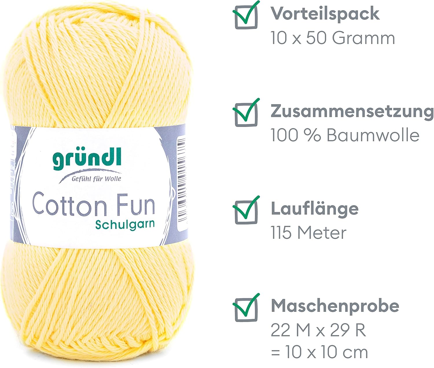 Gründl Cotton Fun Wool Cotton, pastellgelb, 27.00 x 11.00 x 07.00 cm
