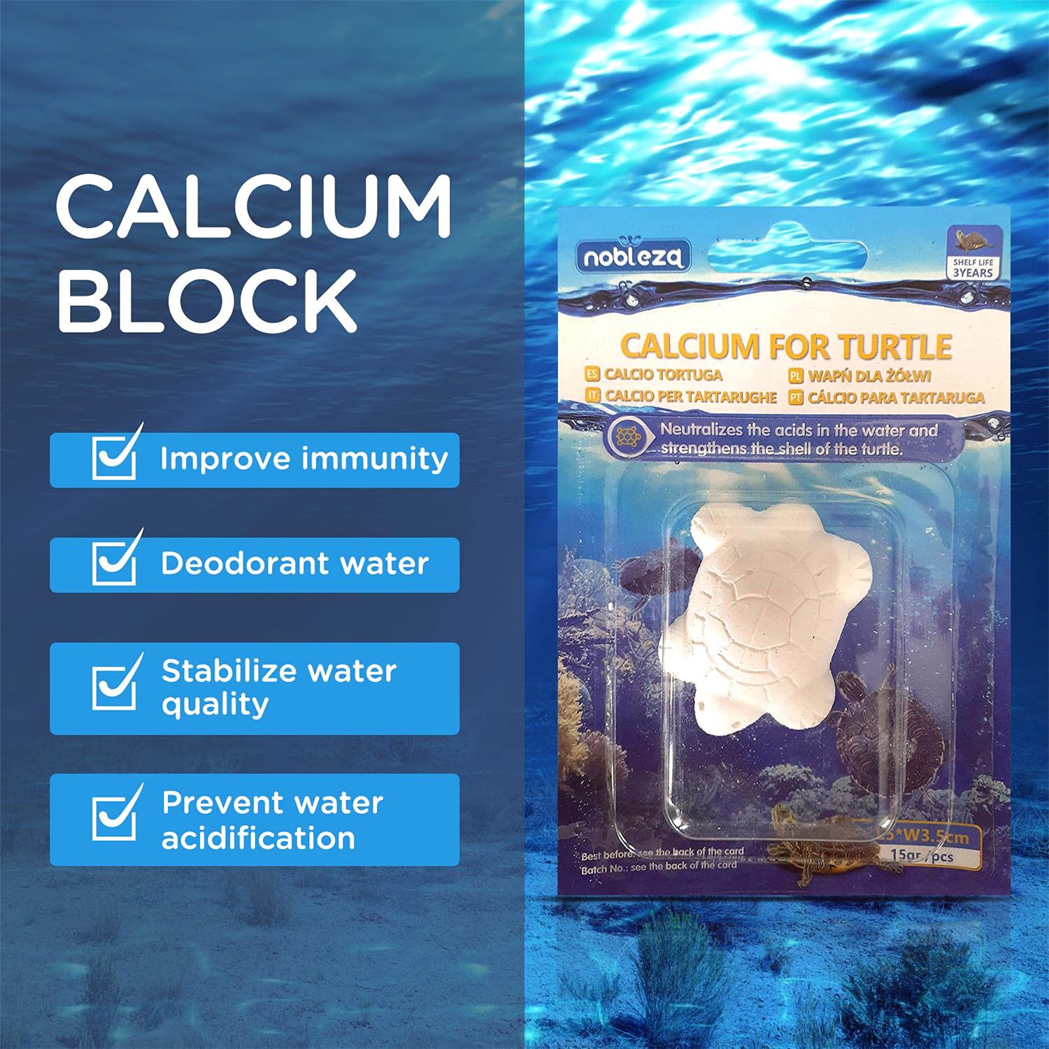Nobleza - Calcium for Aquatic Turtles, 12 Pack Suppléments de Base Naturels, Améliorant la Carapace de la Tortue, L5 * W3.5cm