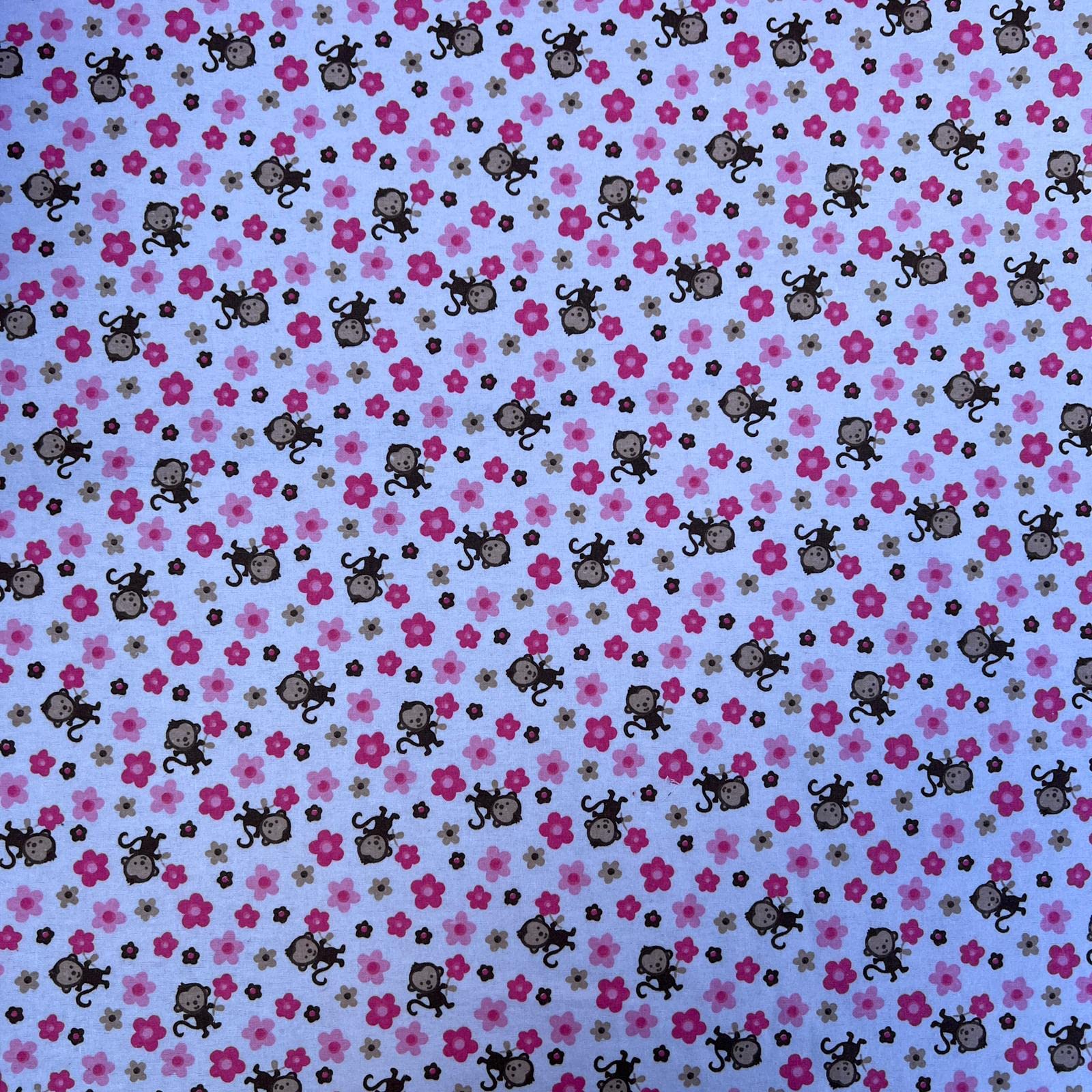 Extra Wide Brushed Winceyette Printed Novelty 100% Cotton Woven Soft Fleece Flannelette Blanket Fabric Material | Various Designs | 60” - 150cm Wide (per Metre, Monkey Flower White)