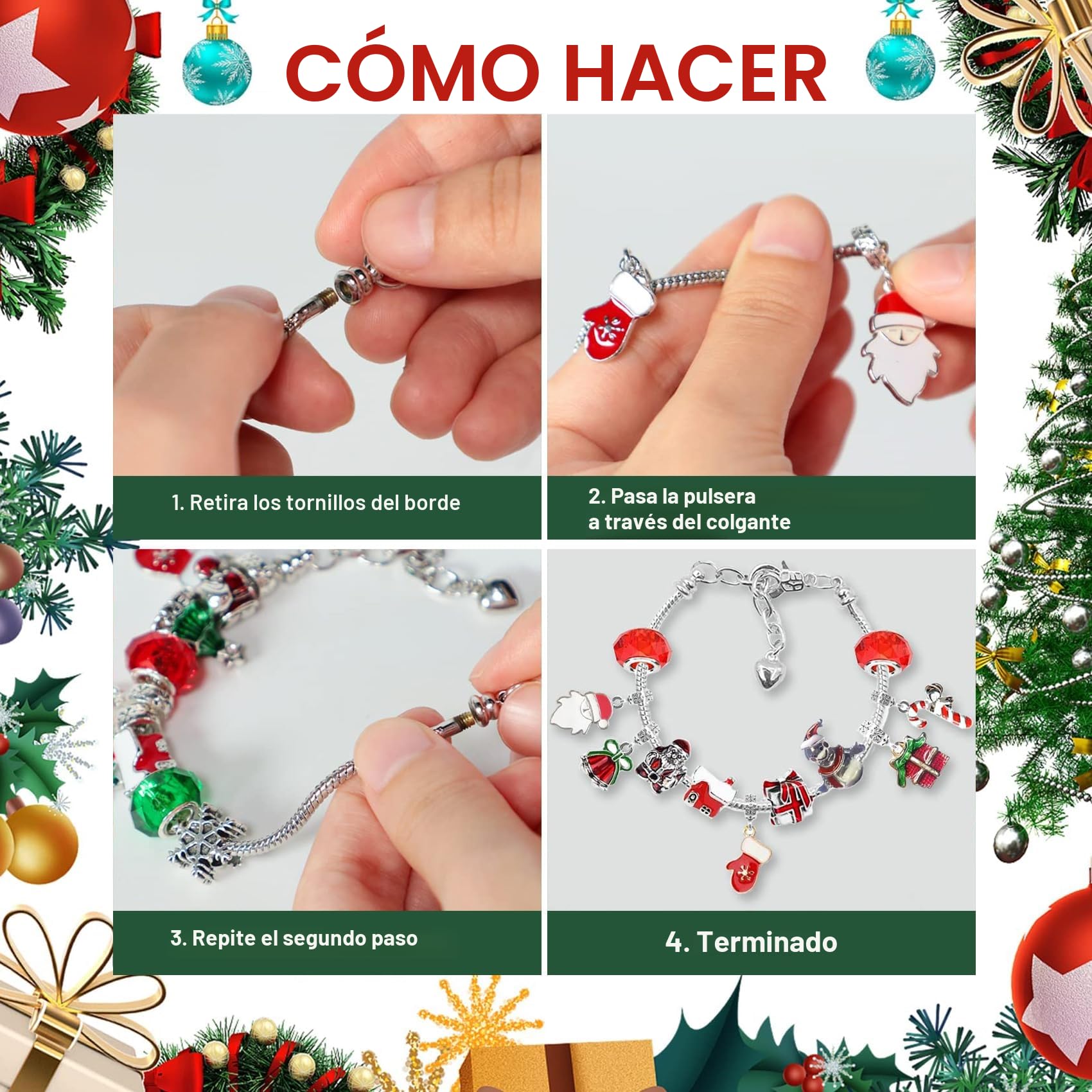 Adwenskalenda 2025 - Calendario de Navidad para niños, joyas para niñas, con 24 manualidades, pulsera, kit de Navidad, calendario de cuenta regresiva para adolescentes, niñas, 6, 7
