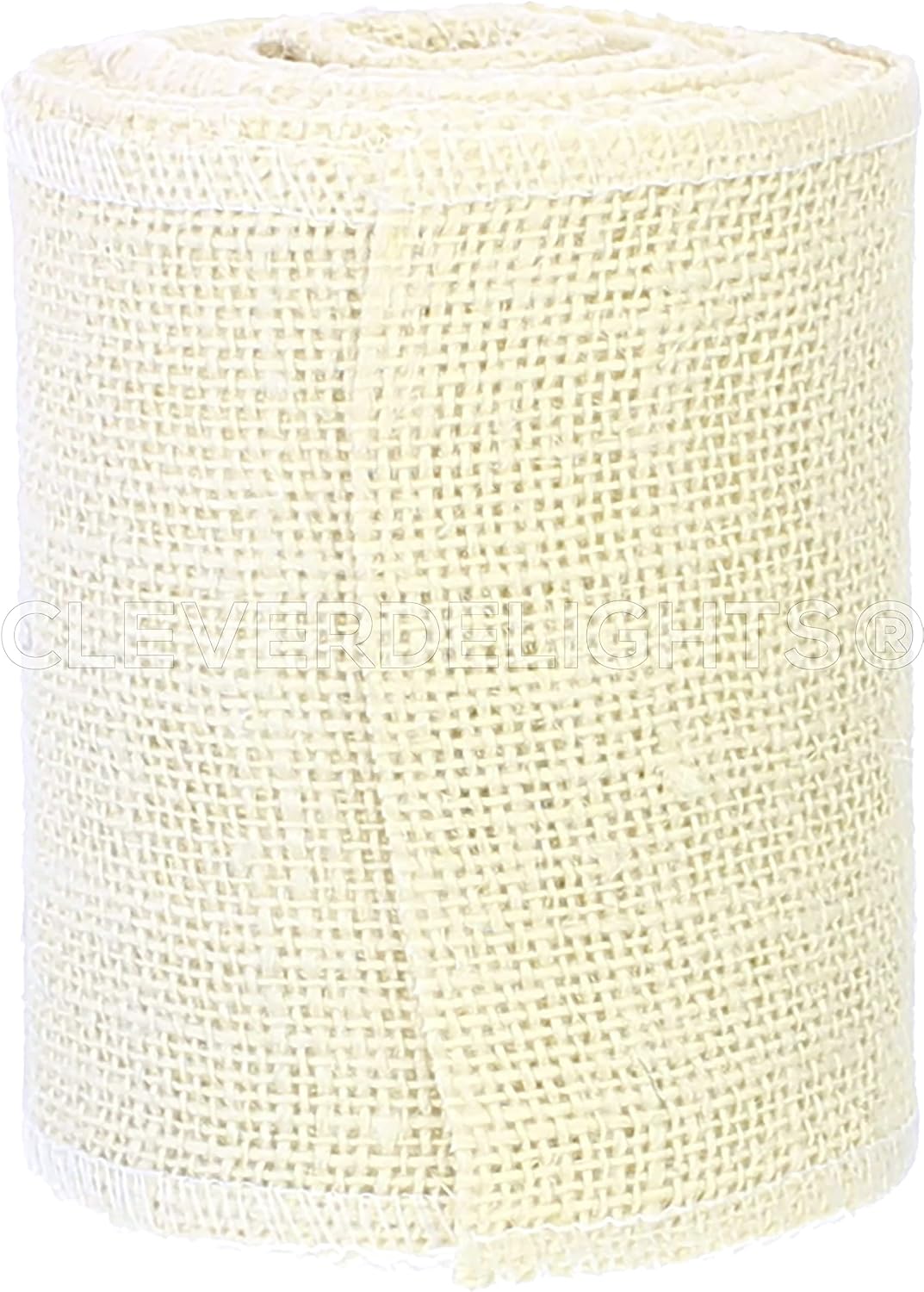 CleverDelights 4" Ivory Burlap Ribbon - Finished Edge - 10 Yards - Off-White Jute Burlap Fabric