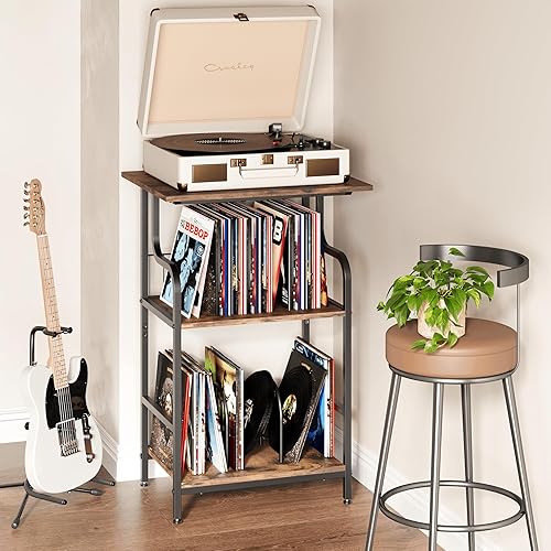 Miniatura 2 de Soporte para tocadiscos, mesa para tocadiscos de 3 niveles, almacenamiento de discos de vinilo con escritorio extragrande, mesa auxiliar para discos