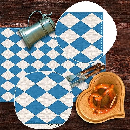 Miniatura 4 de Nepnuser Camino de mesa de Oktoberfest para decoración de fiesta de octubre alemán, bandera bávara azul, decoración de cocina para el hogar (13 x 90
