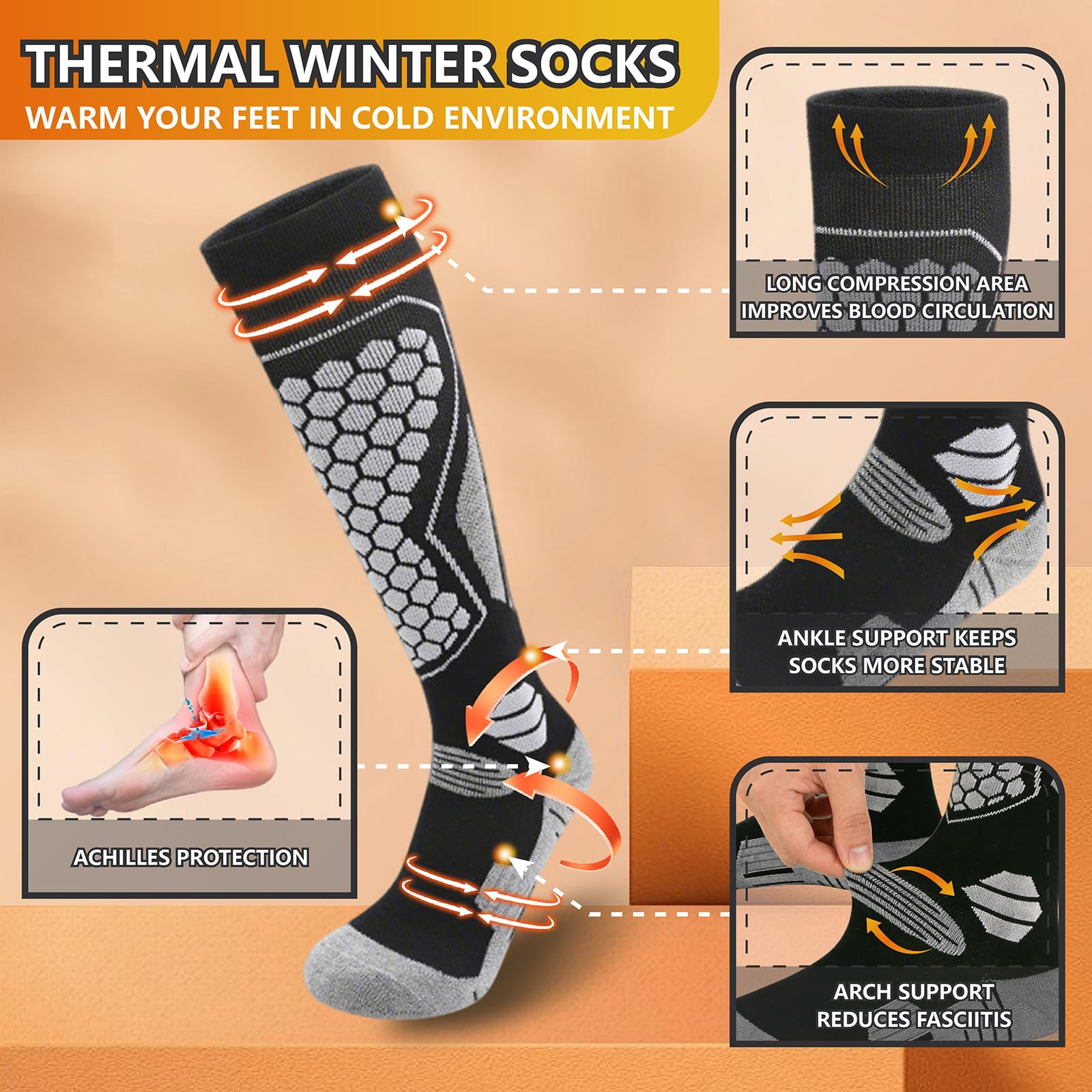 2 Paar Skisocken Damen, Ski Socken zum Skifahren Atmungsaktive Schnelltrocknende, Skistrümpfe mit Polsterung
