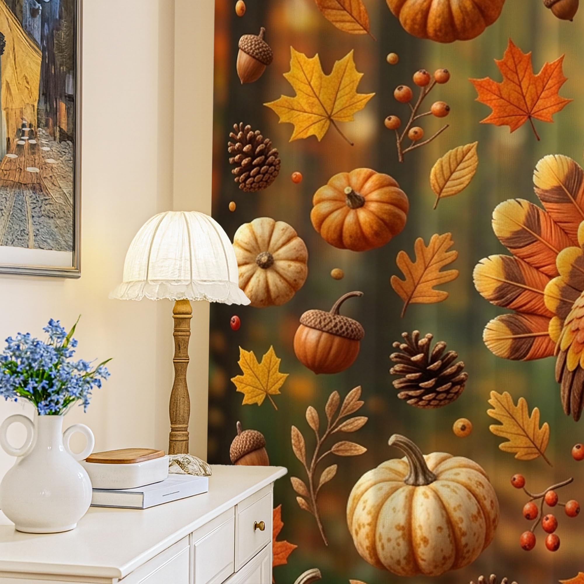 Rideaux occultants orange d'automne pour un salon chaleureux à Thanksgiving