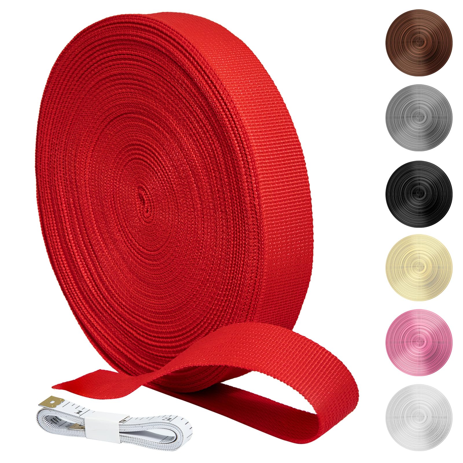 KINETOX 20m Red Webbing Strap 20mm Polypropylene Webbing Strap Heavy Duty Anti-Slip UV Resistant Twill Tape Fabric for DIY Enthusiasts Campers to Repair Bags Pet Leashes Camping Gear Luggage