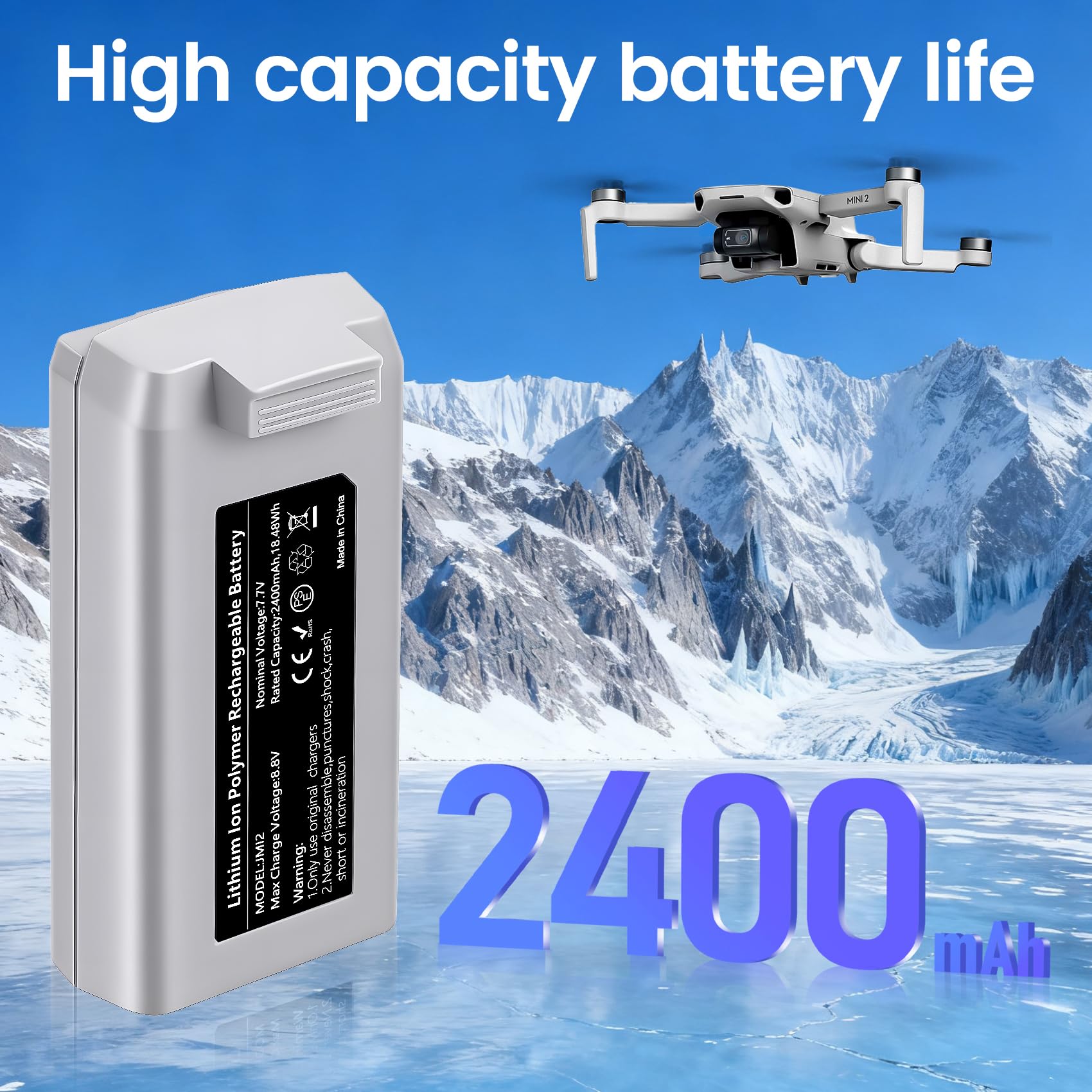 Paquete de 2 baterías de vuelo inteligente Mini 2 Series de 2400 mAh, 3 ranuras, concentrador de carga de doble dirección, compatible con drones DJI Mini 2/2 SE/SE/4K Series hasta 31 minutos