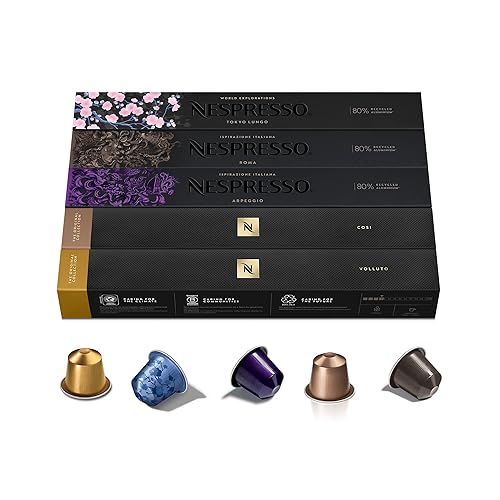 Nespresso Original Cápsulas de Café, 50 Cápsulas (10 Roma, 10 Arpeggio, 10 Volluto, 10 Cosi & 10 Tokyo Lungo) para Máquina de Café, Cafetera, Tuestes Variados.