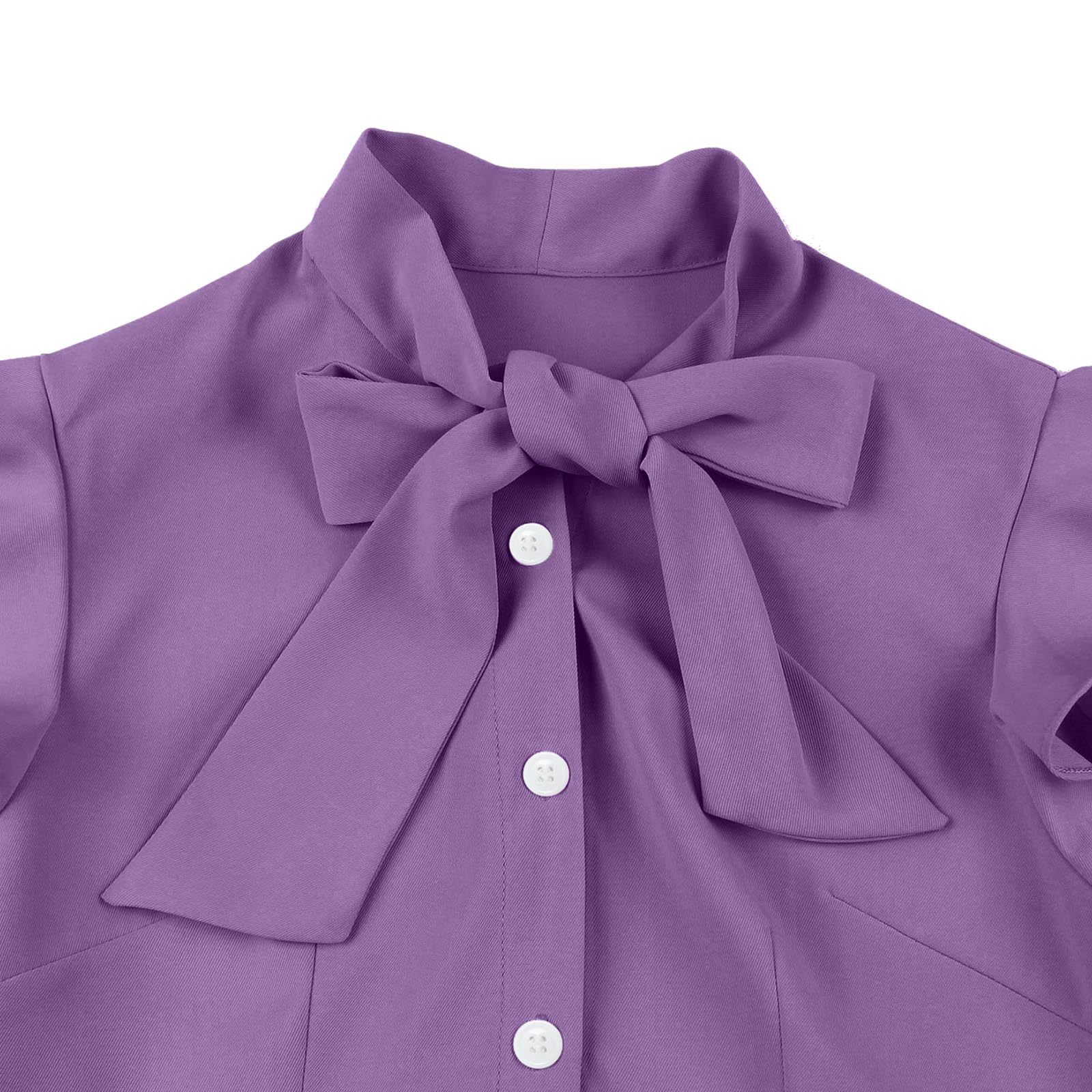 Robe trapèze évasée à manches courtes et col noué pour femme - Style années 50 - Style vintage - Pour le bureau, le travail, le bal