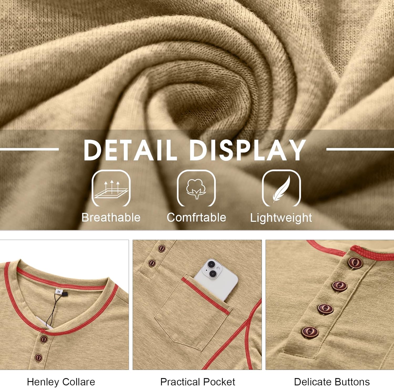 Angbater Men’s Henley Shirts Short Sleeve Casual Button Basic Tee Shirts Summer Lightweight T Shirts with Pocket - Image 5