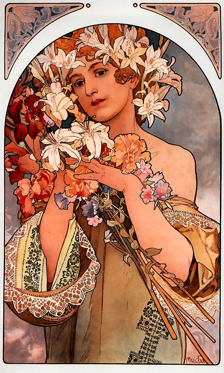 2 Alphonse Mucha Art Nouveau 'Flower' Greeting Cards - Note Paper, Any Occasion 21 x 14.5 cm Cellophane Wrapped, With Envelopes