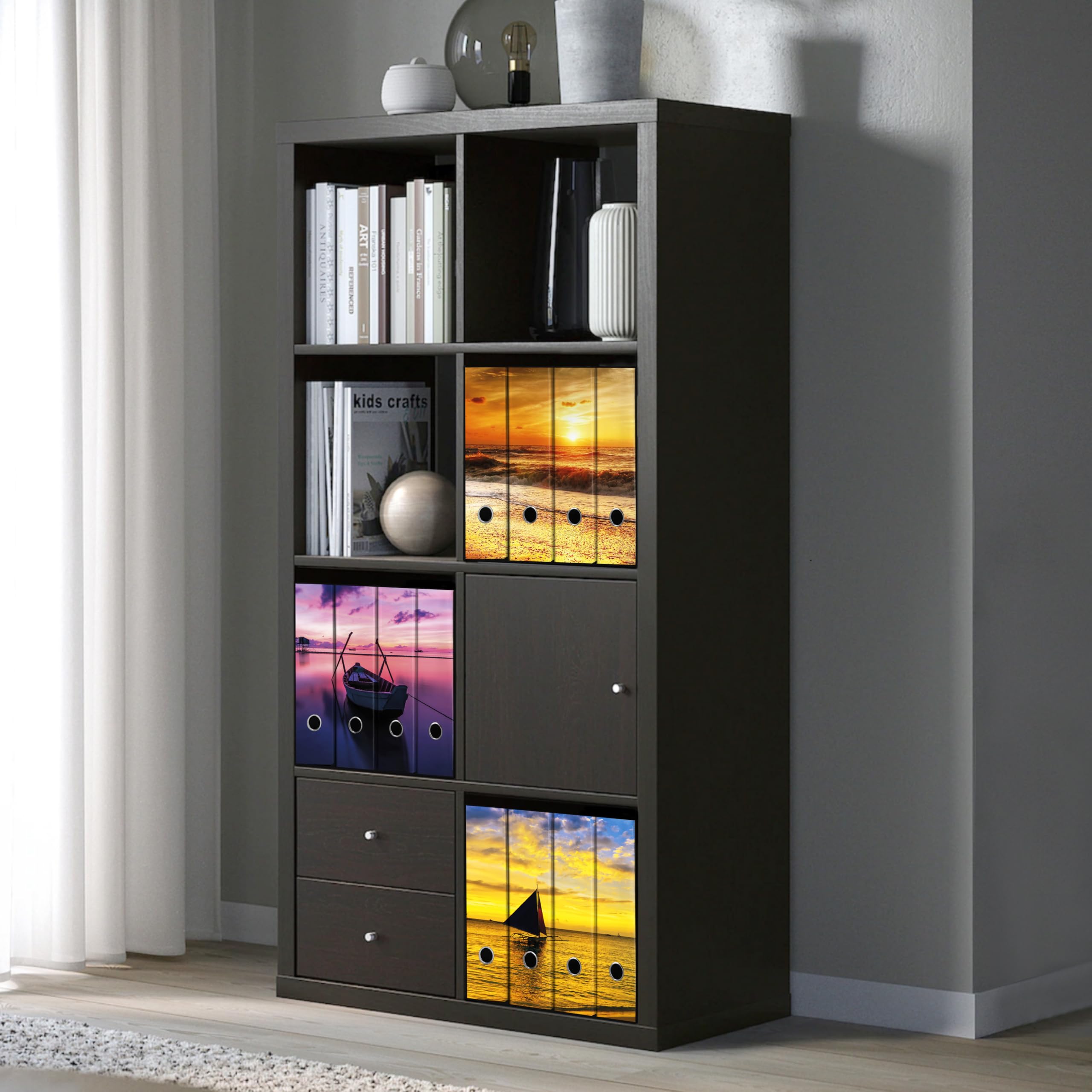 Set da 4 raccoglitori ad anelli - BARCA TRAMONTO (H31 cm con 2 anelli) Multicolore