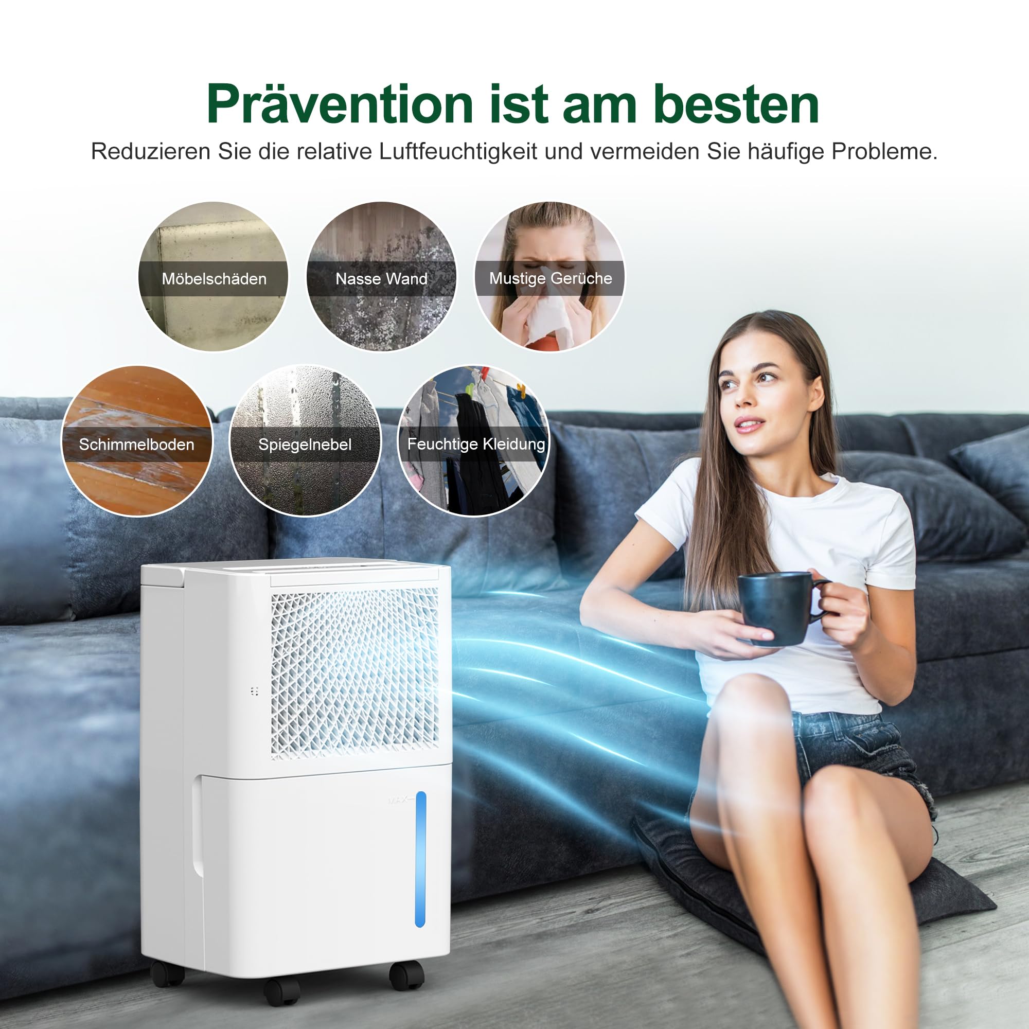 Luftentfeuchter Elektrisch,10L/Tag Hochleistungs Entfeuchter,Raumentfeuchter mit Wäschetrocknung, Ablaufschlauch,Timer und Abtauen, Ideal für Schlafzimmer, Keller, 10 J. Gar (10L Luftentfeuchter)