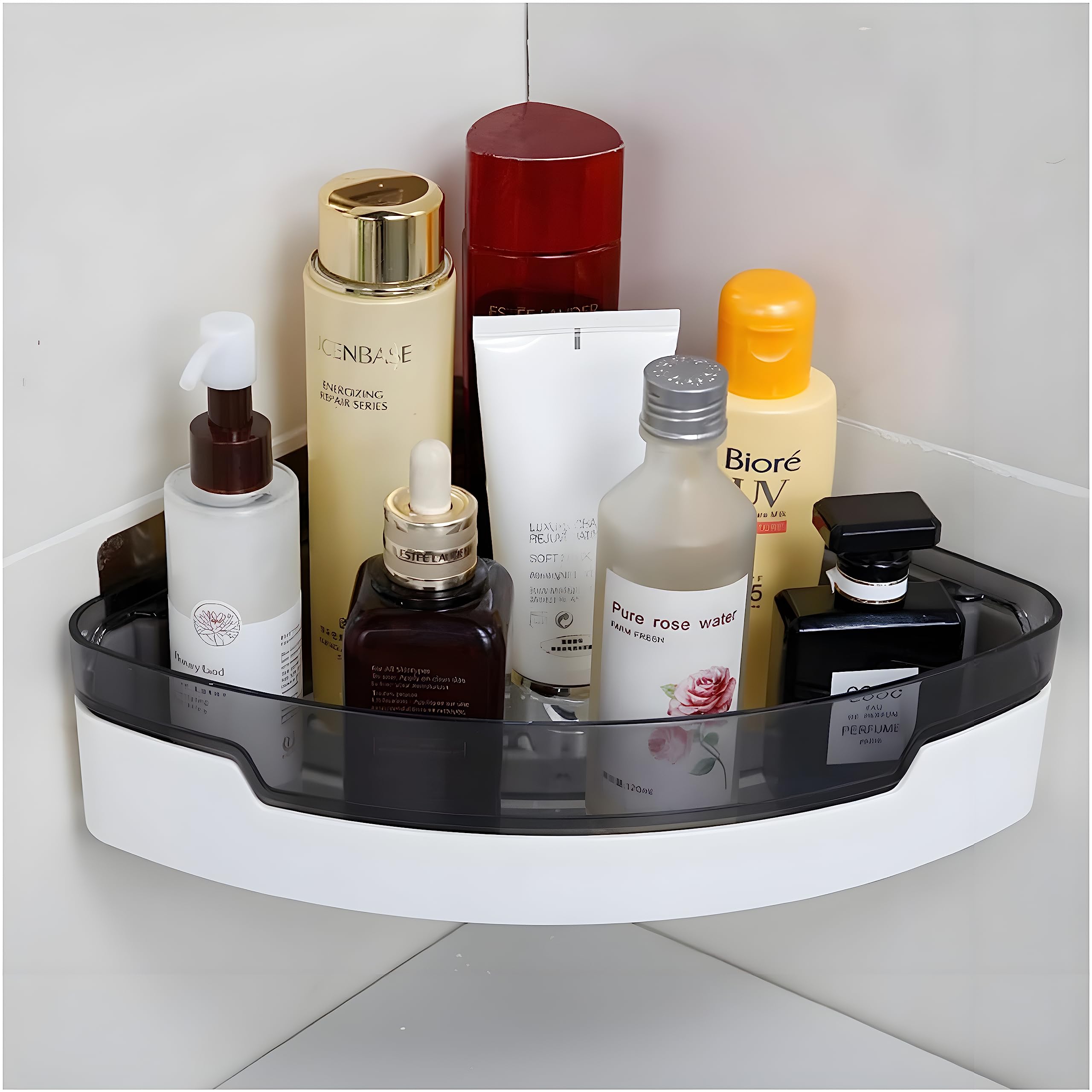 JIALTO Bathroom Corner Shelves for Bathroom Shelf without Drilling, Bathroom Corner Rack, Corner Bathroom Accessories Adhesive Shelf for Bathroom Organiser,ABS Black & White (8 x 8 Inches) (B0CBKJ66QM) Amazon Price History, Amazon Price Tracker