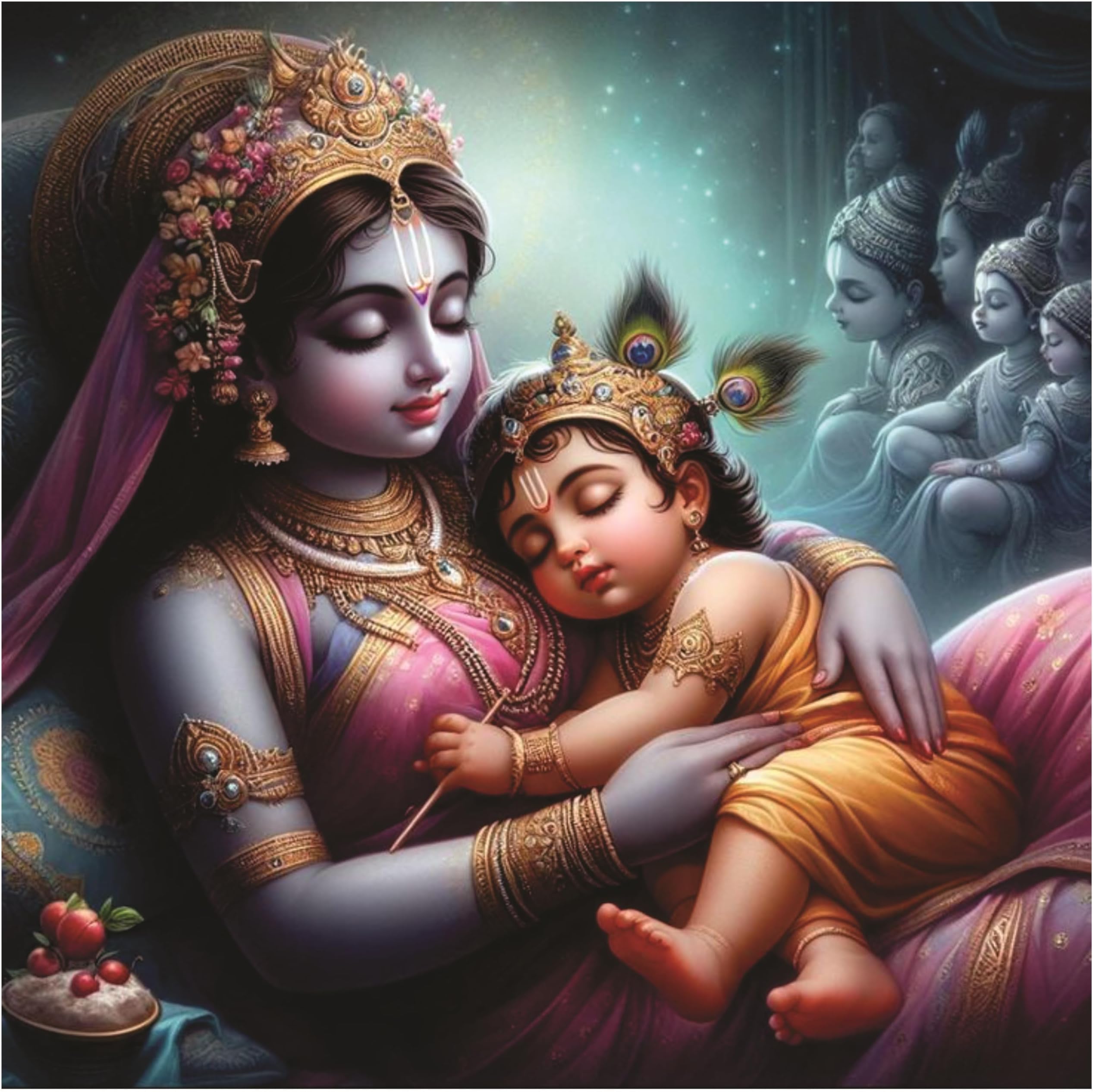 Omdecor Chote Madan Gopal With Ma Yashoda Sleeping God Wall Poster For Pooja Room Living Room Office Size 40Cm X 40Cm