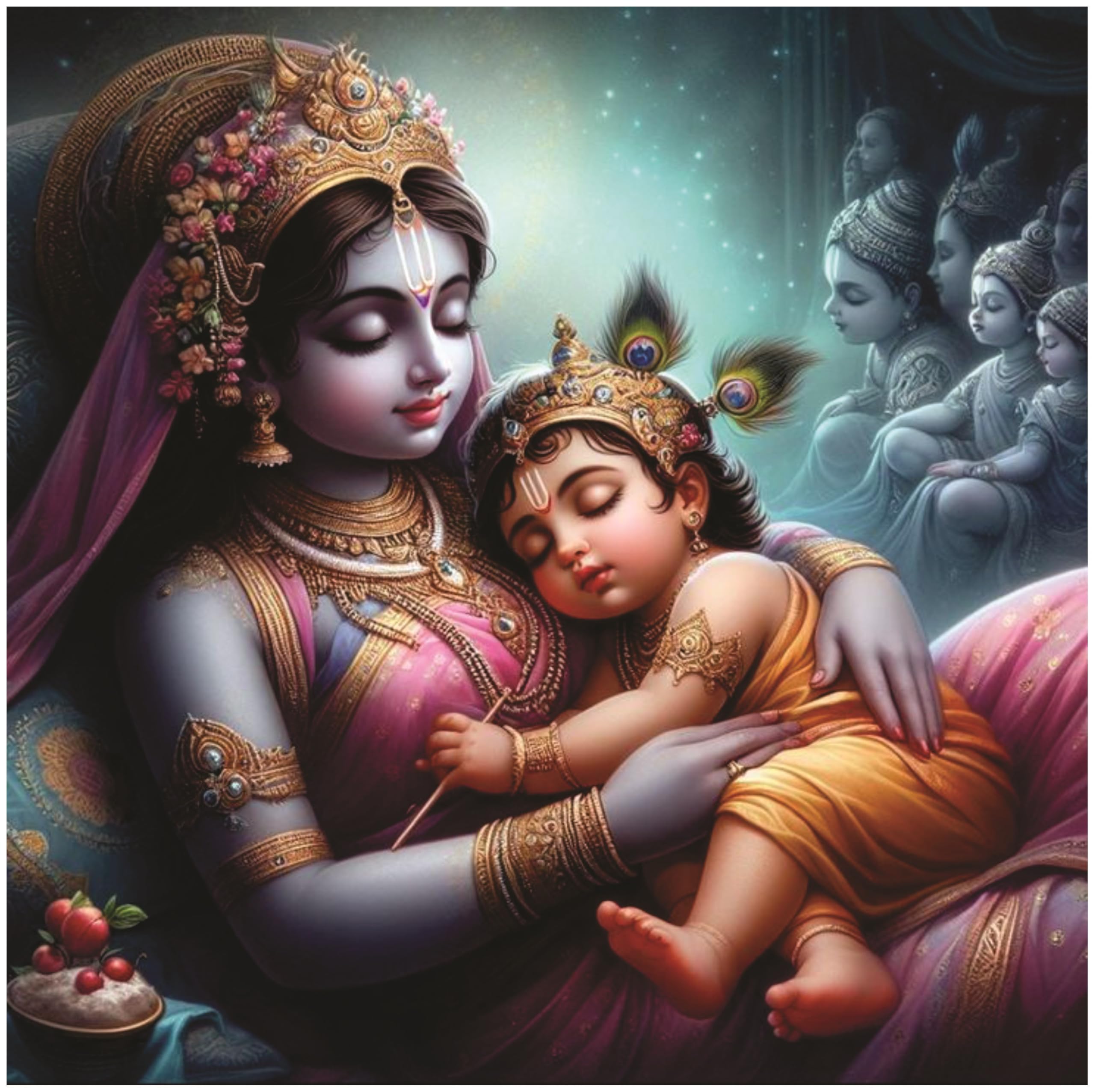 Omdecor Chote Madan Gopal With Ma Yashoda Sleeping God Wall Poster For Pooja Room Living Room Office Size 40Cm X 40Cm