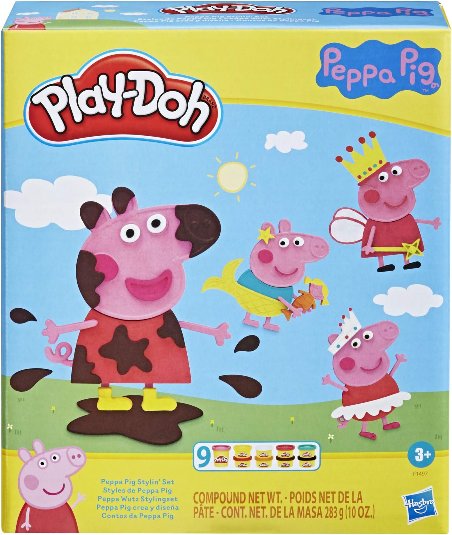 Play-Doh Peppa Pig Stylin Set with 9 Non-Toxic Modeling Compound Cans and 11 Accessories, Peppa Pig Toy for Kids 3 and Up, Multicolour, 6.68 x 18.42 x 21.59 cm