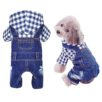 SILD Pet Denim Jumpsuit Dog Jeans Hoodies Cool Blue Coat Medium Small Dogs Classic Jacket Puppy Blue Vintage Washed Vests (XL, Blue 1)