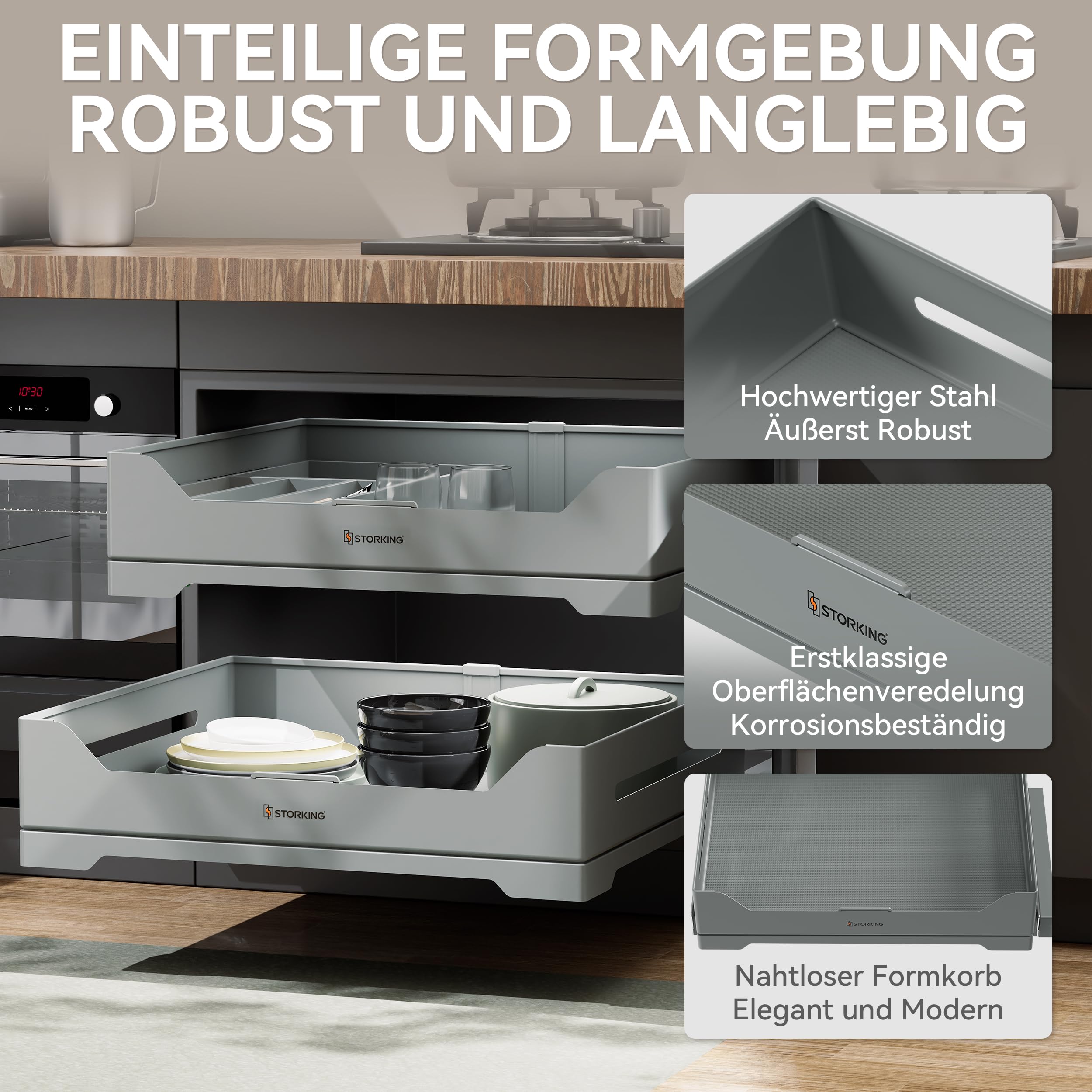 Teleskopschublade,Ausziehbarer Schrank Organizer,für Küche Pantry Organisation,Hochwertiger Stahl-Auszugskorb (50cm B/1STK)