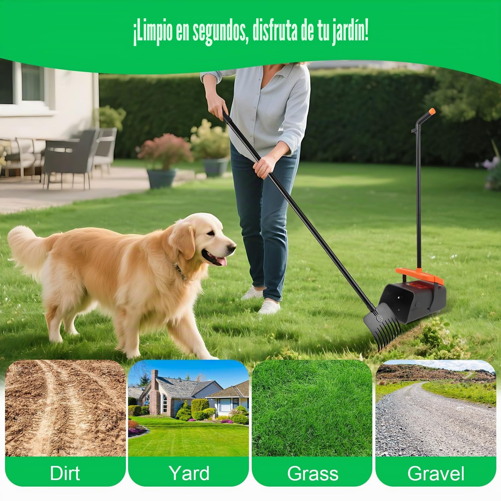 Recoge Cacas de Perros, Mango Largo Recogedor Caca Perros 117cm Recogedor de Cacas de Perros con Bolsas Caca Perro para Recoger Residuo de Animales para Caca de Perro Grande de Mascotas