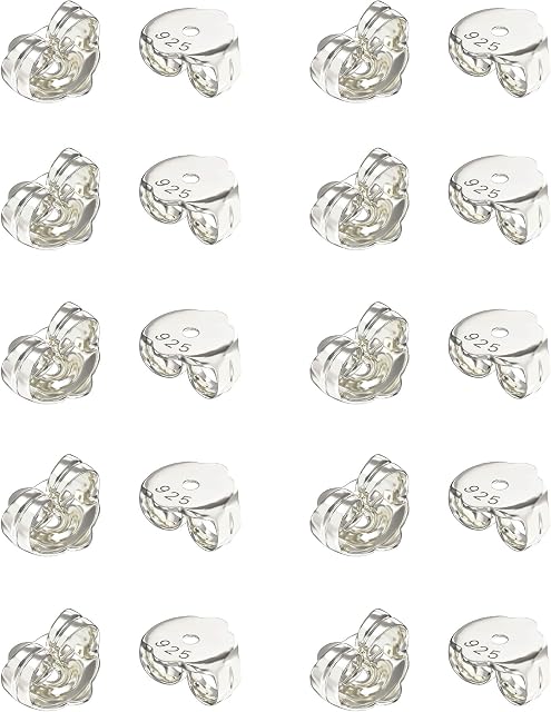 Aeon Jewellery Replacement Earring Backs - 10 Pairs (20 pcs) | 925 Sterling Silver Butterfly Safety Backings | Polishing Cloth Included | Spare Jewellery Accessories for Women | Earrings Stopper