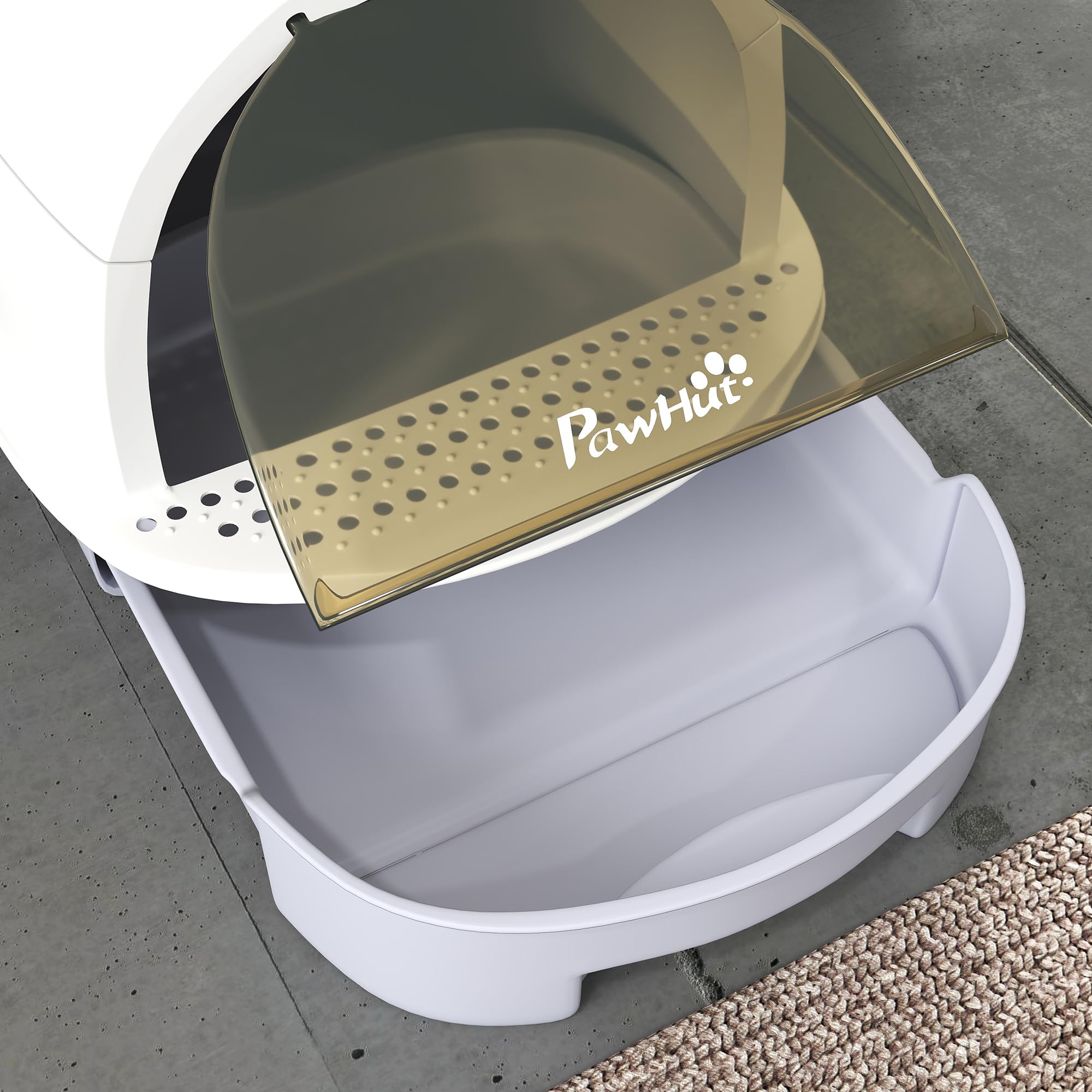 PawHut Maison de Toilette pour Chat, bac à litière fermé Chat, 2 Packs de filtres au Charbon poignée de Transport Porte translucide Nettoyage Facile Gris